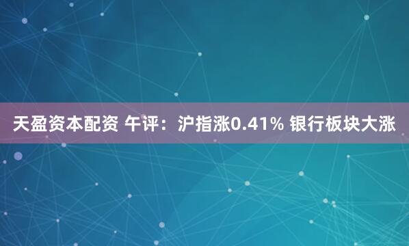 天盈资本配资 午评：沪指涨0.41% 银行板块大涨